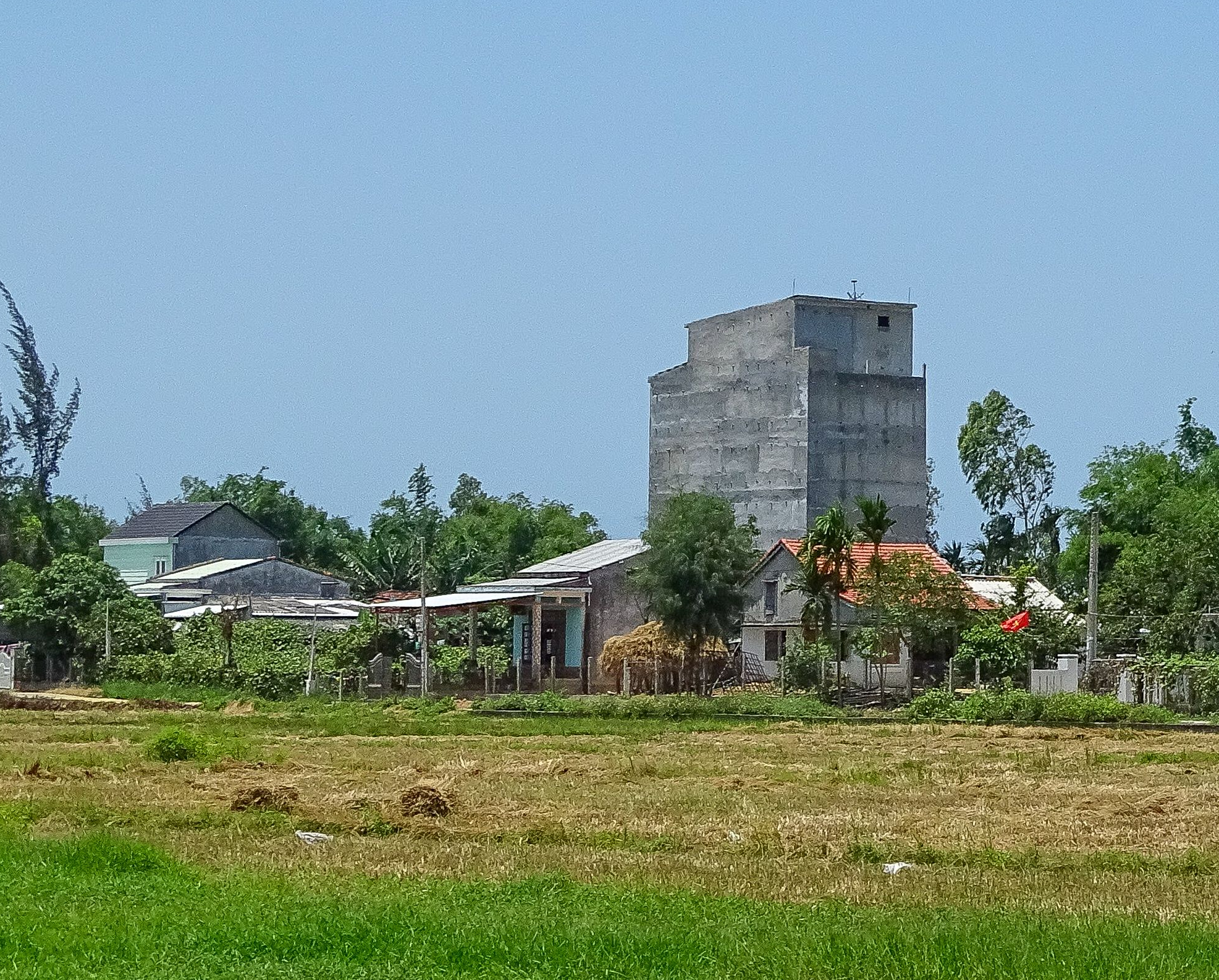 View of a Swallow House near a rice paddy in Quang Nam Vietnam