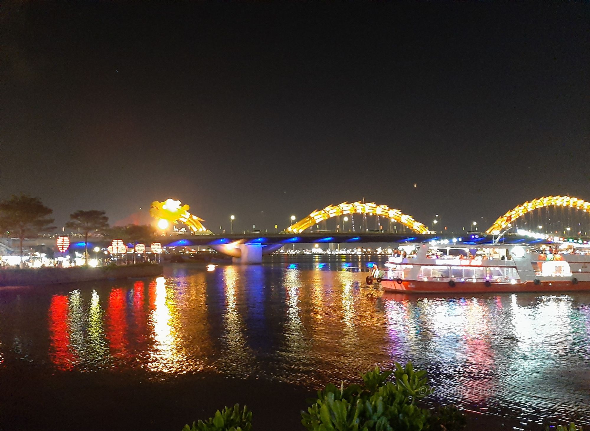 Nighttime view of Dragon Bridge in Danang Vietnam